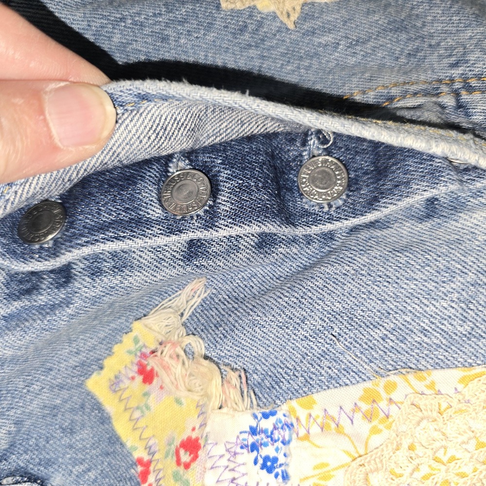 Upcycled Levis 501 shorts quilt lace doilies, embroidery‎ vintage tablecloth  34 - Picture 8 of 8